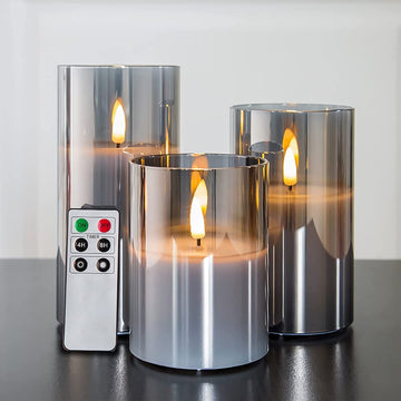 Nejona 3 Piece Unscented Flameless Flickering Candle Set with Remote